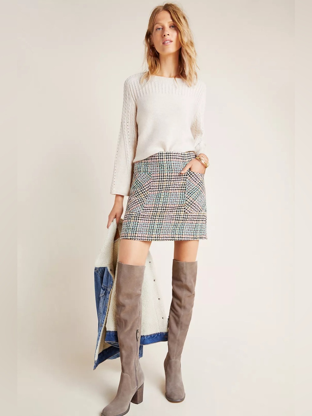 Maeve by Anthropologie Tweed Mini Skirt 6 Rainbow Houndstooth Pockets